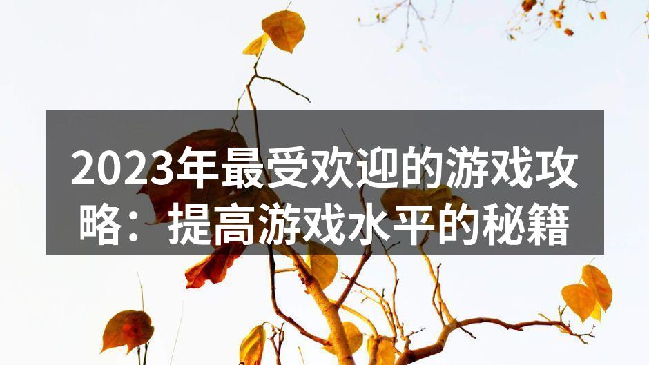 掌握游戏攻略,提升游戏水平